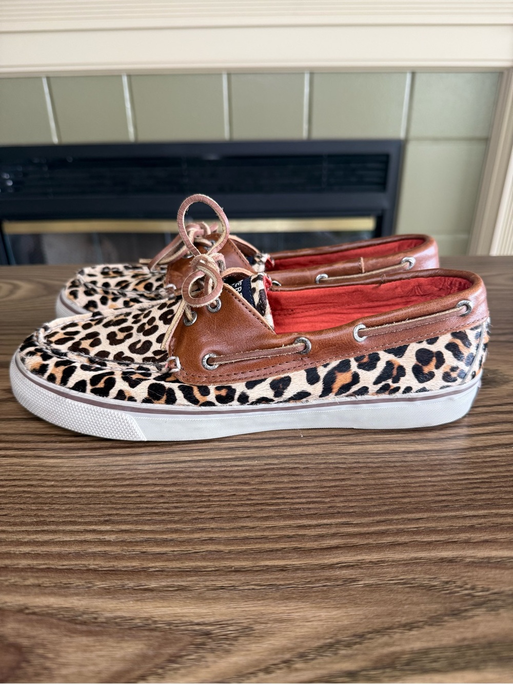 Sperry Top-Sider Bahama Leopard Print Boat Shoes Calf Leather Upper Size 8.5